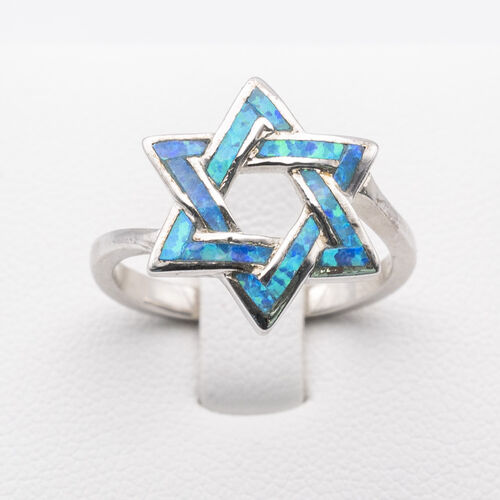 Star design blue opalite stone on 925 sterling silver ring