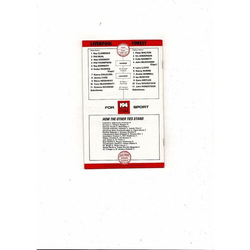 Liverpool v Nottingham Forest European Cup Football Programme 1978/79