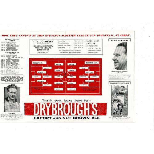 1960/61  Kilmarnock v Hamilton Scottish League Cup Semi Final Football Programme