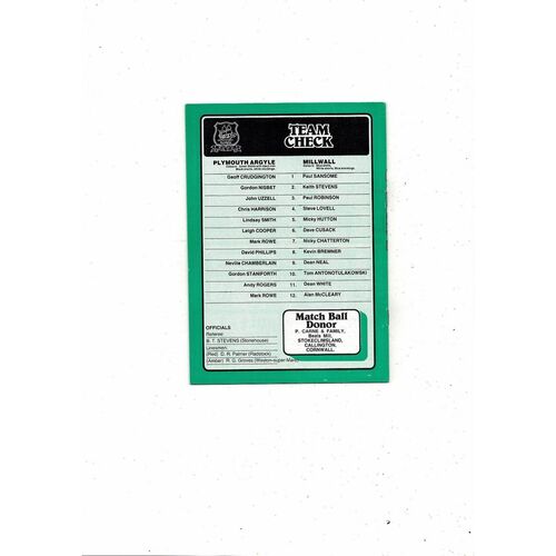 Plymouth Argyle v Millwall Associate Members Cup Semi Final 1983/84