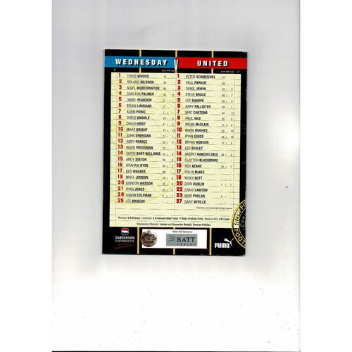 1993/94 Sheffield Wednesday v Manchester United League Cup Semi Final Football Programme