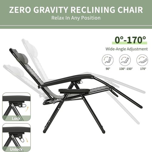 mcc direct Zero Gravity Reclining Chair Set of 1 – Folding Outdoor & Garden Chairs with Textilene Fabric, Cup Holder and Headrest Pillow – TEXTILENE
