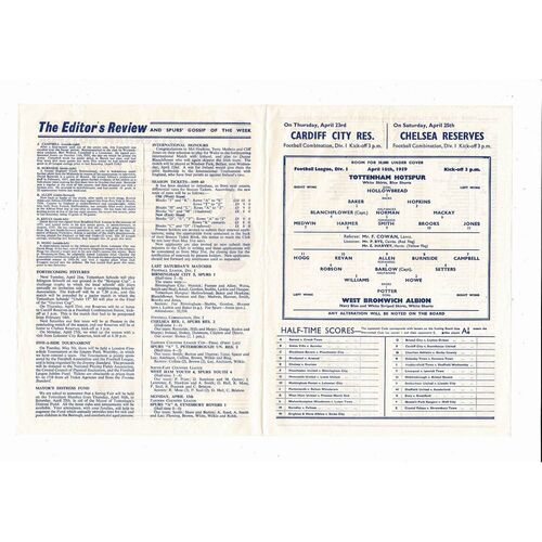 1958/59 Tottenham Hotspur v West Bromwich Albion Football Programme