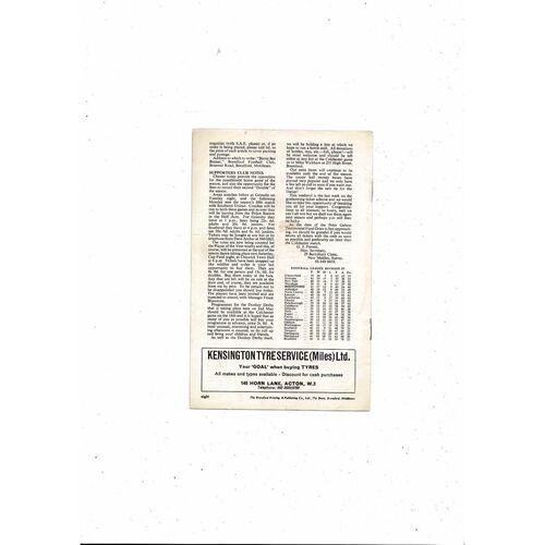 1969/70 Brentford v Chester City Football Programme