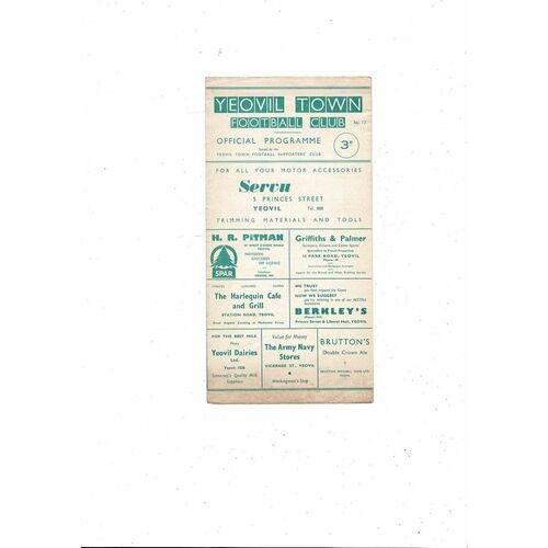 1960/61 Yeovil Town v Merthyr Tydfil Southern League Cup Football Programme