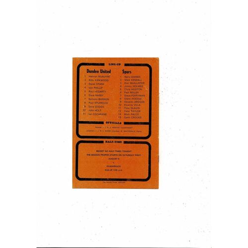 Dundee United v Tottenham Hotspur Friendly Football Progrmme 1980/81