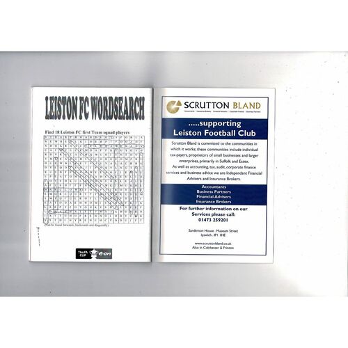 Leiston v Fleetwood Town FA Cup Football Programme 2008/09