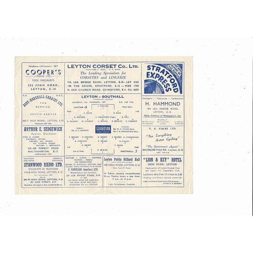1957/58 Leyton v Southall Athenian League Football Programme