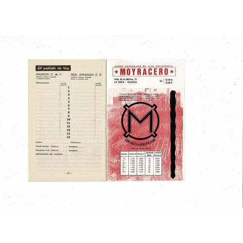 Valencia v Real Zaragosa La Liga 1st Divison Football Programme 1972/73