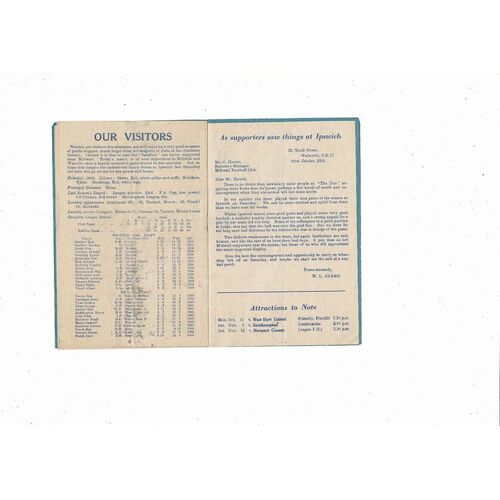 1955/56 Millwall v Walsall Football Programme