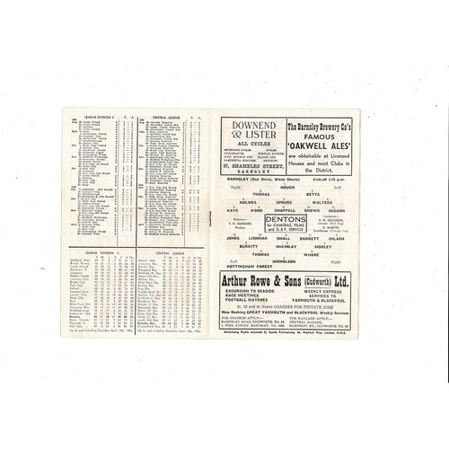 1955/56 Barnsley v Nottingham Forest Football Programme