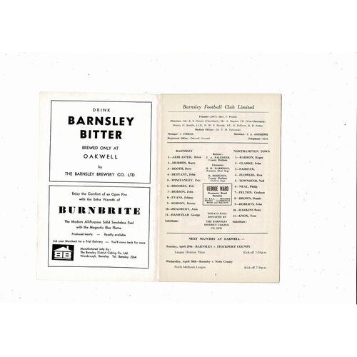 1968/69 Barnsley v Northampton Town Football Programme