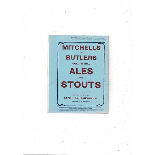 1906/07 Aston Villa v Blackburn Football Programme Reprint