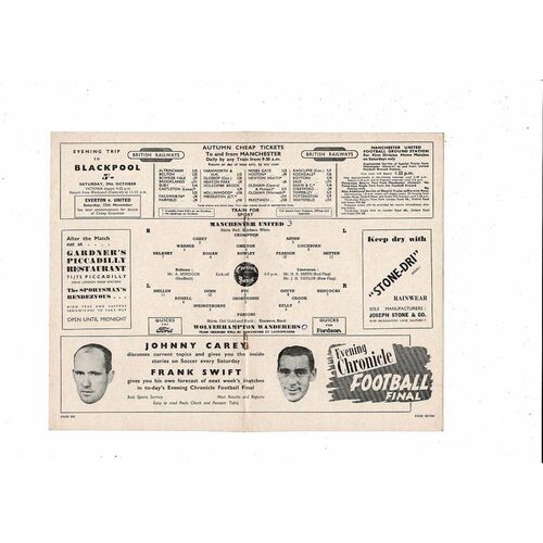 1949/50 Manchester United v Wolves Football Programme