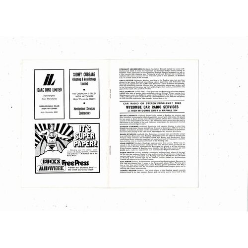 Wycombe Wanderers v Reading FA Cup Football Programme 1976/77