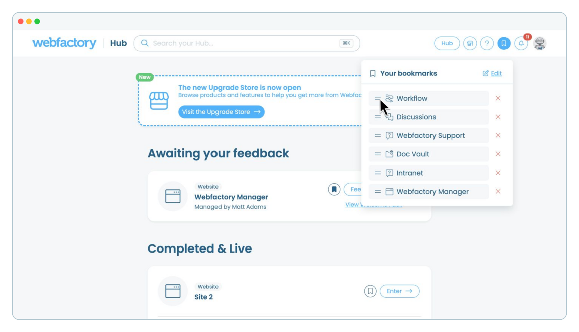 How to edit, reorder and remove your bookmarks | Webfactory Support | Webfactory