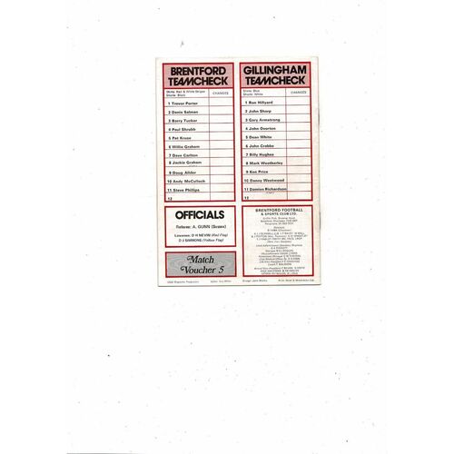 1978/79 Brentford v Gillingham Football Programme