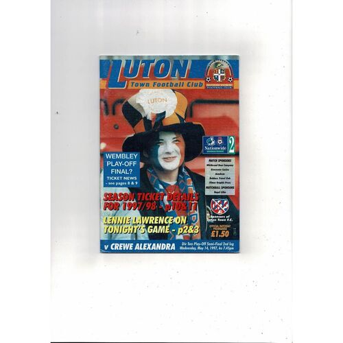 Luton Town v Crewe Alexandra Play Off Football Programme 1996/97