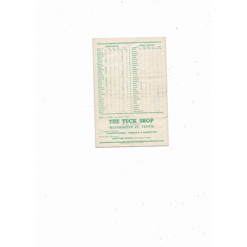 1954/55 Yeovil Town v Weymouth Southern League Football Programme