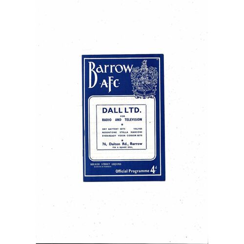 1961/62 Barrow v Wrexham Football Programme