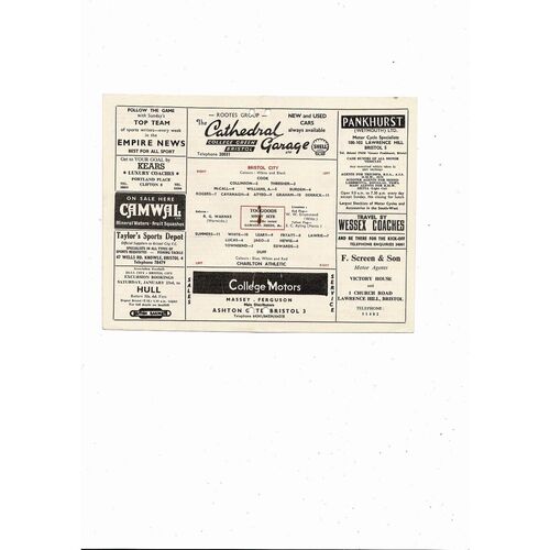 1959/60 Bristol City v Charlton Athletic FA Cup Football Programme