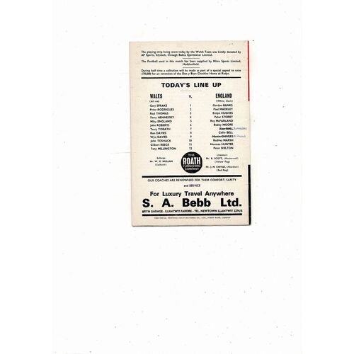 1972 Wales v England British Championship Football Programme @ Cardiff