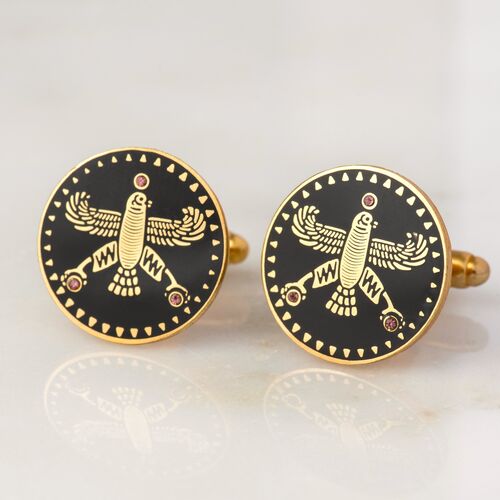 Cufflinks. The Persian Falcon. Black with 3 White Stones.