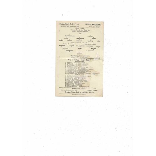 Preston v Manchester City Central League Football Programme 1953/54