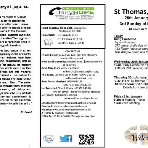 Pew Sheet | The Parish of St Thomas, Exeter