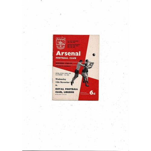 Arsenal v Royal Club Liegeois Fairs Cup Football Programme 1963/64