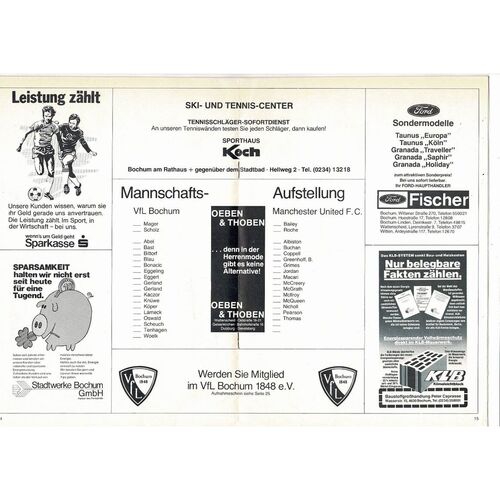 Bochum v Manchester United Friendly Football Programme 1979/80