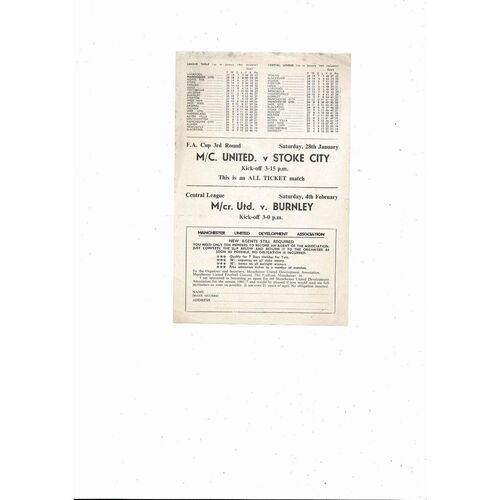 Manchester United v Manchester City Central League Football Programme 1966/67