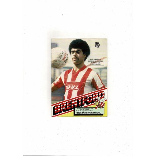 1982/83 Brentford v Preston Football Programme