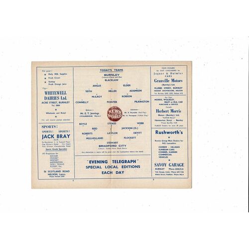 1959/60 Burnley v Bradford City FA Cup Football Programme Burnley Championship Season