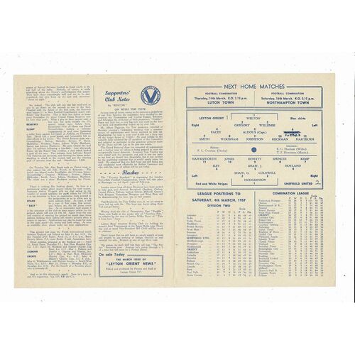 1956/57 Leyton Orient v Sheffield United Football Programme