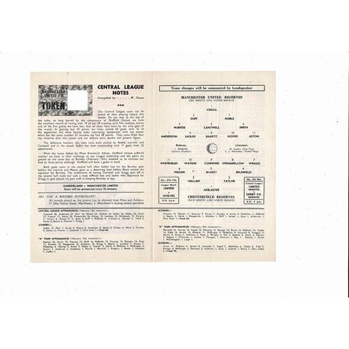 Manchester United v Chesterfield Central League Football Programme 1964/65