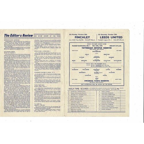 Tottenham Hotspur v Swansea Football Combination Programme 1958/59