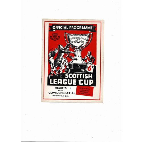 1959/60 Hearts v Cowdenbeath Scottish League Cup Semi Final Football Programme
