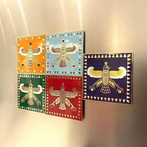 Display & Magnet Tile. The Persian Falcon. Deep Green with 3 Red stones.