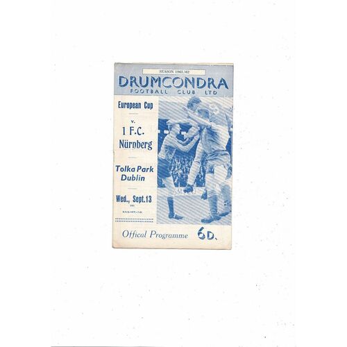 Drumcondra v Nurnberg European Cup Football Programme 1961/62