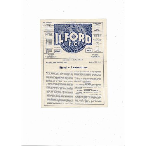 1956/57 Ilford v Leytonstone Essex Senior Cup Football Programme