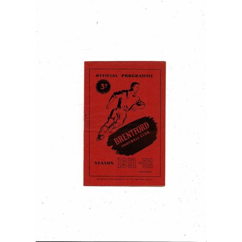1951/52 Brentford v Birmingham City Football Programme