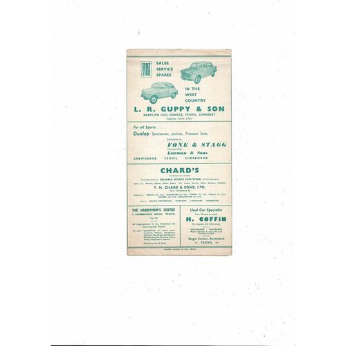 1960/61 Yeovil Town v Merthyr Tydfil Southern League Cup Football Programme