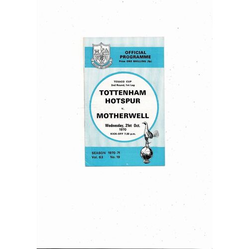 Tottenham Hotspur v Motherwell Texaco Cup Football Programme 1970/71
