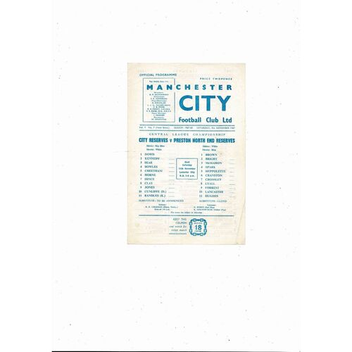 Manchester City v Preston North End Central League Football Programme 1967/68