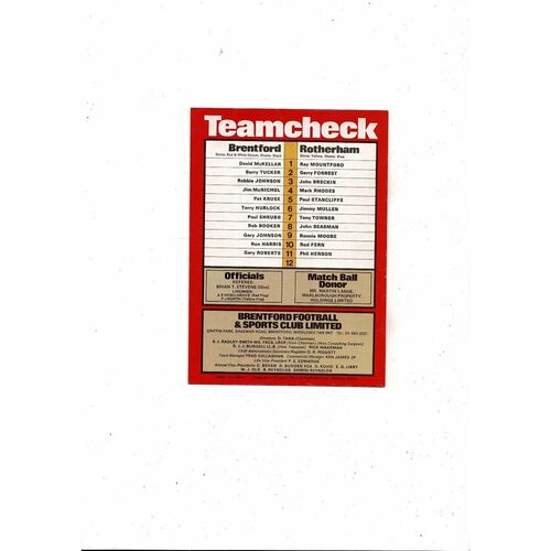 1980/81 Brentford v Rotherham United Football Programme