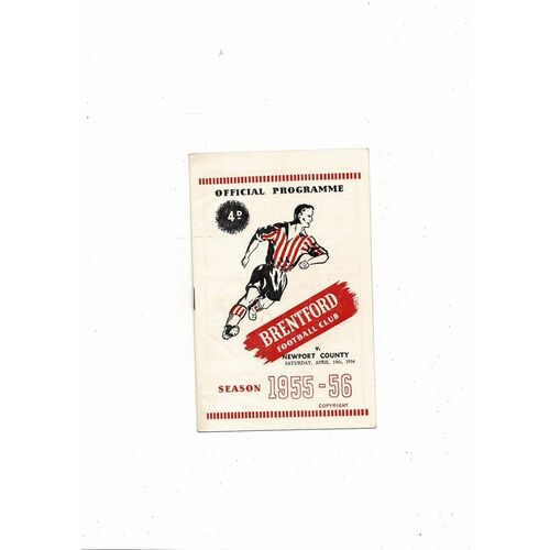 1955/56 Brentford v Newport County Football Programme