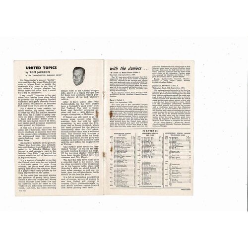 1954/55 Manchester United v Huddersfield Town Football Programme