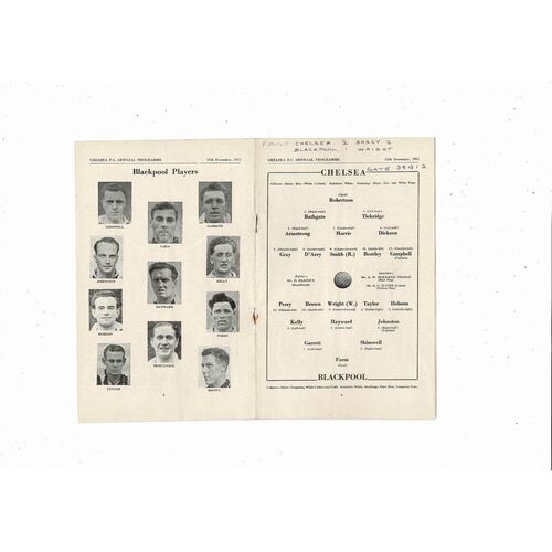1951/52 Chelsea v Blackpool Football Programme