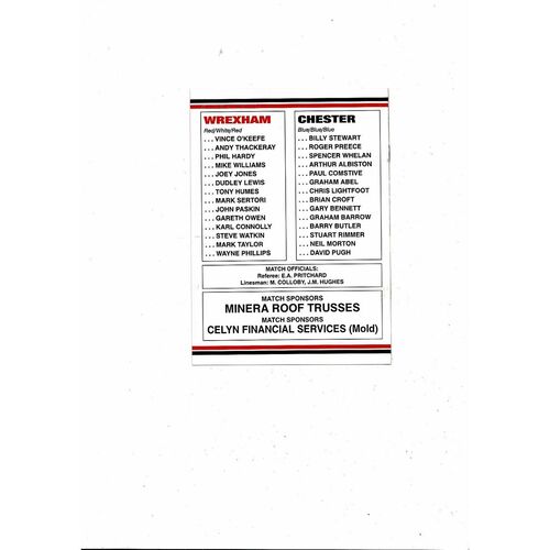 Wrexham v Chester Mike Williams Testimonial Football Programme 1991/92